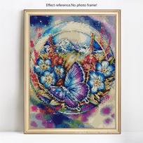 Visiškai apvalus deimantinis siuvinėjimas Viso ekrano gyvūnų piešimas deimantiniu siuvinėjimu kryželiu drugelis ir gėlė 20X30CM blue