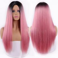 MISS WIG Moteriškas mados ilgas tiesus ombre juodas rožinės spalvos sintetinio pluošto tiesus perukas moterims wig&cap rožinė