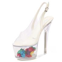 Moteriški stiletai Švytintys podiumo naktinio klubo gėlės madingi sandalai 181 serija 16 cm kulnas 7 cm platforma LFD 34 balta