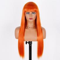 MERISIHAIR ilgas tiesus oranžinis perukas su kirpčiukais Sintetinis karščiui atsparus pluošto perukas moterims Natūralūs plaukai Cosplay vakarėliui 26inches brown