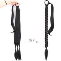 MISS WIG Synthetic Fiber Braided Ponytail Natural Wrap Around Long Hair Extensions Black Brown White Long Straight Hairpiece 85 cm