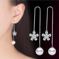 Trendy Crystal Sunflower Pearl Female Drop Earrings Jewelry Charm Silver 925 Tassel Earrings for Women Party Accessories black