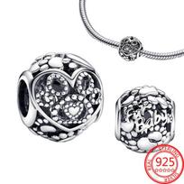 Authentic S925 Silver Fur Baby Hearts & Paw Prints Charm Fit Fashion Bracelet and Necklace DIY Birthday Jewelry Gift gray
