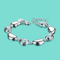 Minimalistinė Moteriška 925 Sidabrinė apyrankė Kūrybinio žirnio dizaino Sidabrinė grandinėlė 19CM Moteriška Apyrankė Žavinga Juvelyrika Dovana white