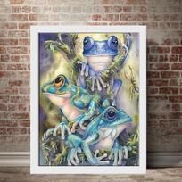 5D Diy Diamond Painting Three frogs Cross Stitch Set Full Diamond Embroidery Mosaic Art Picture of Rhinestones Decor Gift Full Round 20x30cm