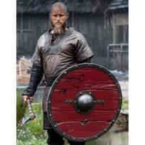 Viduramžiškas medinis vikingų 24  apvalus skydas su metaliniais apvadais, paruoštas kovai, dovana red