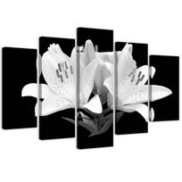 Feeby Feeby Five pieces drobės spaudinys, Baltos lelijos 100x70 juoda/balta