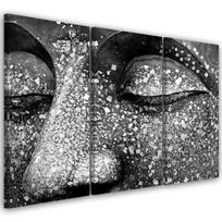 Trijų dalių paveikslų spausdinimas ant drobės Buddha Black White 60x40 pilka spalva