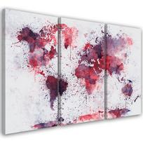 Trijų dalių paveikslėlių drobės spaudinys Pasaulio žemėlapis Raudonas 60x40 violetinė