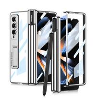 Plating Kickstand Clear Folding Phone Case For Samsung Galaxy Z Fold 4 5g Fold3 Fold 3 Fold4 Zfold4 Tempered Glass Film Covers no pen sidabras