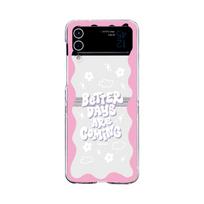 For Samsung Galaxy Z Flip 4 3 Case Pink Wave English Pattern Painted Transparent Folding Shockproof Clear Hard Cover Accessories For Galaxy Z Flip 3
