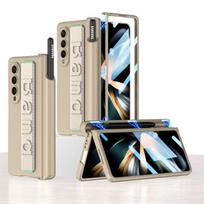 Prabangus magnetinis atlenkiamas riešo dirželis, dėklas su rašiklio laikikliu Samsung Galaxy Z Fold 4 5g Fold4 Spen lizdui su stikline plėvele, verslo viršelis Only Case auksas