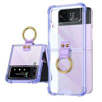 Transparent Folding Case For Samsung Galaxy Z Flip 4 Case Zflip3 5g With Ring Shockproof Hard Back Cover For Samsung Z Flip 4 3 For Z Flip 4 violetinė