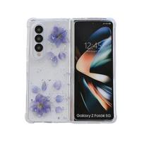 Skirtas „Samsung Galaxy Z Fold 4 3 Case Real Flower Silver Fold“ permatomas keturių kampų smūgiams atsparus silikoninis sulankstomas dėklo priedai for Galaxy Z Fold 3 mėlyna