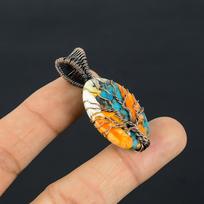Tree of Life Multi Copper Spiny Oyster Gemstone Copper Wire Wrap Handmade Pendant Jewelry Gift For Love 1.96 Inches oranžinė