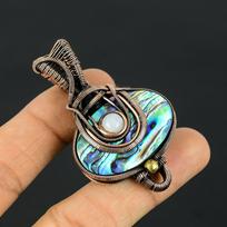 Abalone Shell Gemstone Copper Wire Wrap Handmade Pendant Jewelry For  Gift 2.36 Inches