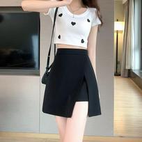 Black Skirts Women Stretchy Thin Side-slit Rregular Mini Short Skirt  Korean Style Hight Waist Summer Female Clothes Plus Size S