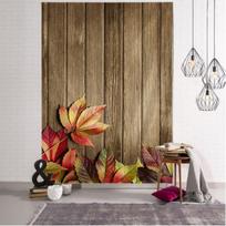 Vintage Wooden Board Tapestry Wall Hanging Art Golden Brown Leaves on Wood Wall Blanket Home Decor 95x70cm