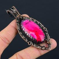 Pretty Pink Dendrite Opal Gemstone Pure Copper Wire Wrapped Handmade Pendant Jewelry 3.46 Inches rožinė