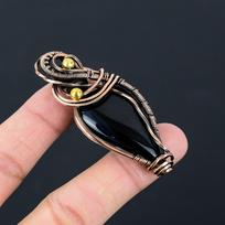 Black Onyx Gemstone Pure Copper Wire Wrapped Handmade Jewelry Pendant 2.56 Inches juoda
