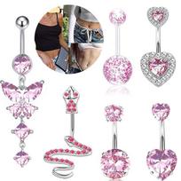 Set Vesarite Butterfly Flashes ,Love Snake Navel Loop 6 -In -One Belly Nails Sexy Puncture Jewelry rožinė