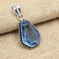 Solid 925 Sterling Silver Jewelry Blue Topaz Gemstone Handmade Pendant For Her 1.77 Inches mėlyna