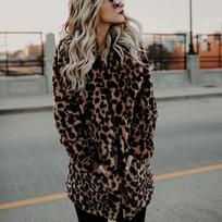 IELGY vidutinio ilgio striukė su atvartais Madinga ilgomis rankovėmis, stori vakarietiško stiliaus kailiniai, universalūs leopardo raštai 5XL leopardas