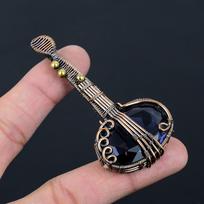 Amethyst Gemstone Pure Copper Wire Wrapped Handmade Pendant Guitar Shaped Jewelry For Gift 3.07 Inches violetinė