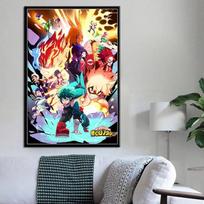 Medinis rėmas Drobės tapyba Anime plakatas Mano herojus Akademija Animacinis personažas Midoriya Izuku Sienos menas Namų dekoras Dekoras Kawaii Kambario dekoras 15*20cm(with frame) beige