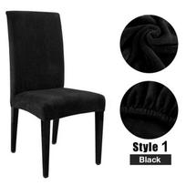 1/4/6pc Chair Cover Velvet Fabric Stretch Spandex Elastic Chair Slipcover Seat Case for Dining Room Wedding Hotel Banquet 1 piece black