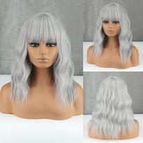 „Miss Wig Brown Wavy Bob“ perukai moterims Sintetiniai perukai su kirpčiukais Natūralių plaukų perukai, atsparūs karščiui 35cm