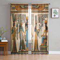 Egipto faraonų kultūros permatomos užuolaidos svetainės dekoravimui Tiulis Voile organzos langų užuolaidos virtuvės miegamajam W135 x H115cm x1&Rod Pocket