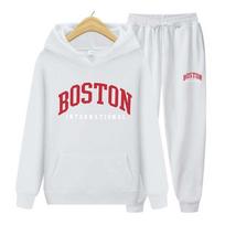 Sportinės kelnės Prekės ženklas Ruduo Žiema Gobtuviniai džemperiai+Kelnės Dviejų dalių rinkinys Bostonas Spausdinimas Vyrams Moterims Gobtuviniai džemperiai Sportiniai kostiumai Kelnės Stori Šilti Drabužiai 2XL black