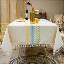 Tablecloth Embroidered Burlap Tablecloth With Fringe Wrinkle Resistant Dining Room Tablecloth For Rectangular Dining Table 110x110cm