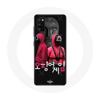 Coque Samsung Galaxy A41 Squid Game Affiche masques soldats logo coréen