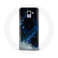 Coque pour Samsung Galaxy A6 2018 Nuages de fumée multicolore de bleu gris et noir sur fond noir