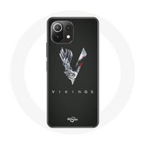 Coque pour Xiaomi Mi 11 Lite Vikings Série Saison 6 logo V Epée Gris Fond Noir pilka