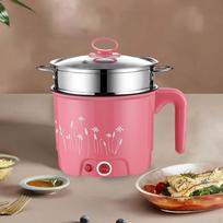 Elektriniai puodai Daugiafunkcis nešiojamas makaronų virimo puodas kepsniams gaminti Vienas sluoksnis Rožinis With Steamer Pink pink