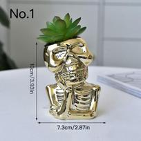 Creative Golden Skull Flower Pot Succulent Pot Ceramic Planter Home Decor Desktop Ornaments Bonsai Plant Pot Garden Decoration No.1