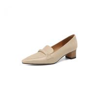 Krazing Pot Sheepskin Pointed Toe Med Heels Spring Shoes Slip on Large Size 42 Elegant Women Pumps 34 smėlis