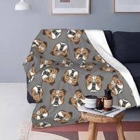 Anglų buldogų metama pilka šunų antklodė flanelės spaudinys šuns veidas daugiafunkcinė lengva metama antklodė lovai sofai lovatiesėms 75x100cm 30x40in
