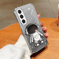 Luxury Glitter Plating Astronaut Holder Case for Samsung Galaxy S24 S23 S21 S20 Fe S22 Plus Note 20 Ultra Stand Soft Cover Samsung Note 10Plus violetinė