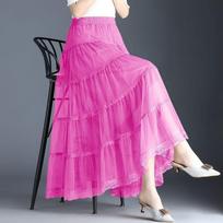 Moteriški sijonai iki kelių Sijonai iš tiulio Gėlėti sijonai Ilgi sijonai Vasariniai Elegantiški Maxi Sijonai XXL pink