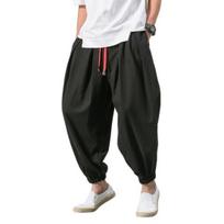 Vyriškos kelnės Haremas Elastingas raištelis Juosmuo Vienspalvis Ilgos Kelnės Kinietiško stiliaus Šoninės Kišenės Retro Bloomers Gatvės apranga 2XL juoda