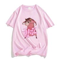 Vasaros unisex Ratz Pink Mouse animacinių filmų marškinėliai Medvilniniai trumpomis rankovėmis marškinėliai Kasdieniai Kawaii O-Neck Mieli Unisex ir WoUnisex palaidinės 4XL pink