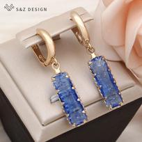 Fashion Rectangle Ice Crack Crystal Drop Earrings For Women Wedding Rose Gold Color Eardrop Jewelry Gift gray