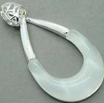 VINTAGE 925 STERLING SILVER CLEAR WHITE OPALS WATERDROP HOLLOW PENDANT 50x28mm white