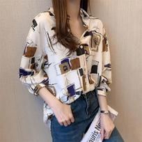 Shirt Women's Retro Hong Kong Style Spring and Summer Style Korean Print Design POLO Collar Niche Loose Shirt Women's Top XXXL