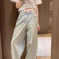 Y2k Harajuku Vintage Baggy Blue Jeans Women Retro Nail Drill Design High Waist Denim Trousers Korean Fashion 90s Aesthetic Wide Pants Streetwear S mėlyna