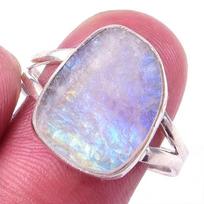Natural Rainbow Moon Stone Gemstone Handmade 925 Sterling Silver Ring S.10 g6L45 gray